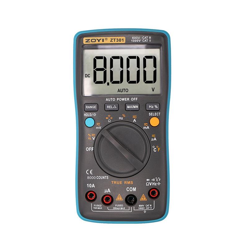 众仪电测万用表8000字ZOYI ZT301自动量程温度测量数字万表电工表
