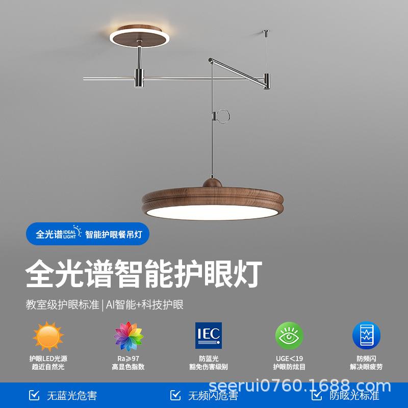 全光谱中古胡桃木创意可移吸顶灯设计师简约餐厅圆形护眼书房灯具