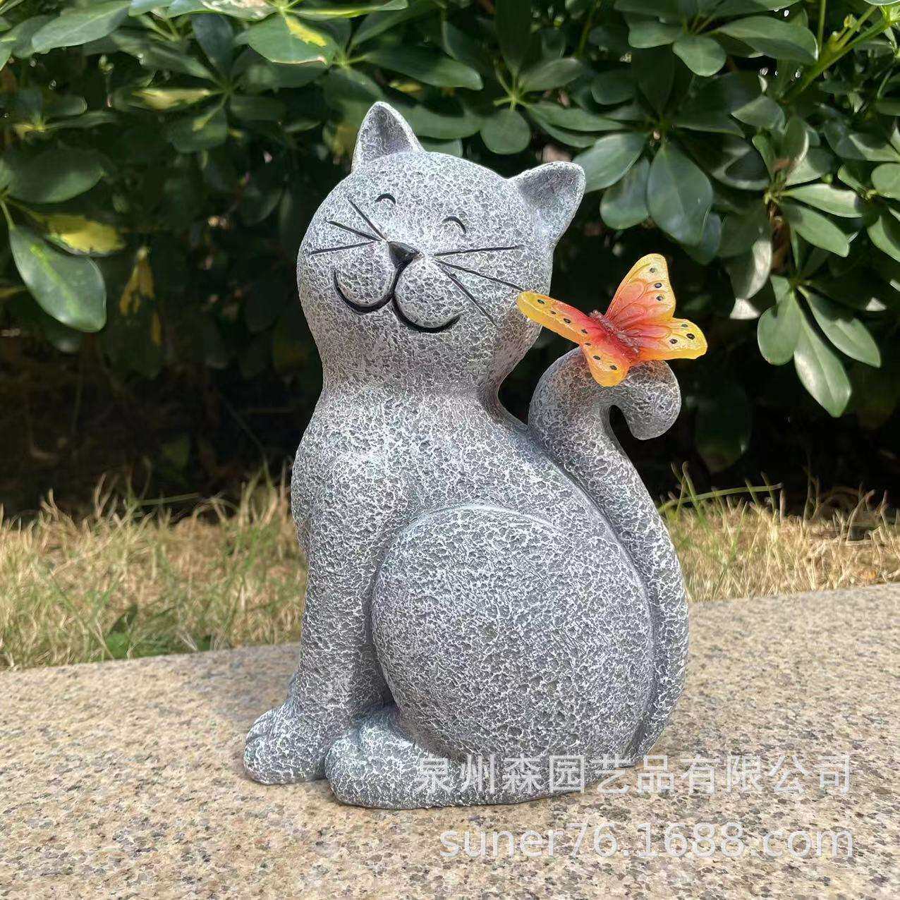 户外太阳能灯可爱小猫摆件仿真动物猫咪树脂工艺品花园装饰庭院灯