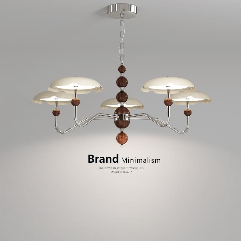 法式奶油风卧室吊灯复古木纹餐厅主卧灯中古星轨吊链护眼客厅吊灯