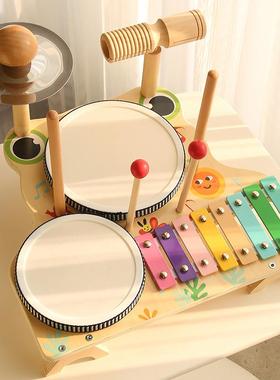 CPCE木质蒙氏早教多功能架子鼓敲琴打击乐器宝宝乐感启蒙益智玩具
