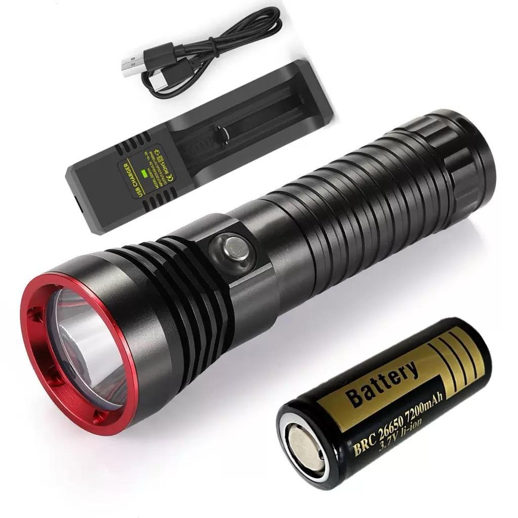 户外LED小型手电筒xhp70充电26650铝合金100米水下照明潜水手电筒