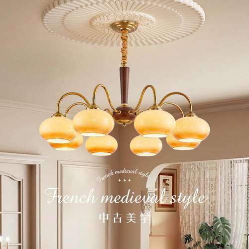 中古风吊灯实木简约客厅灯美式复古胡桃木色餐厅灯轻奢风吊灯