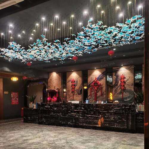 玻璃枫叶吊灯酒店大堂创意艺术造型餐厅长条水晶异形装饰灯具