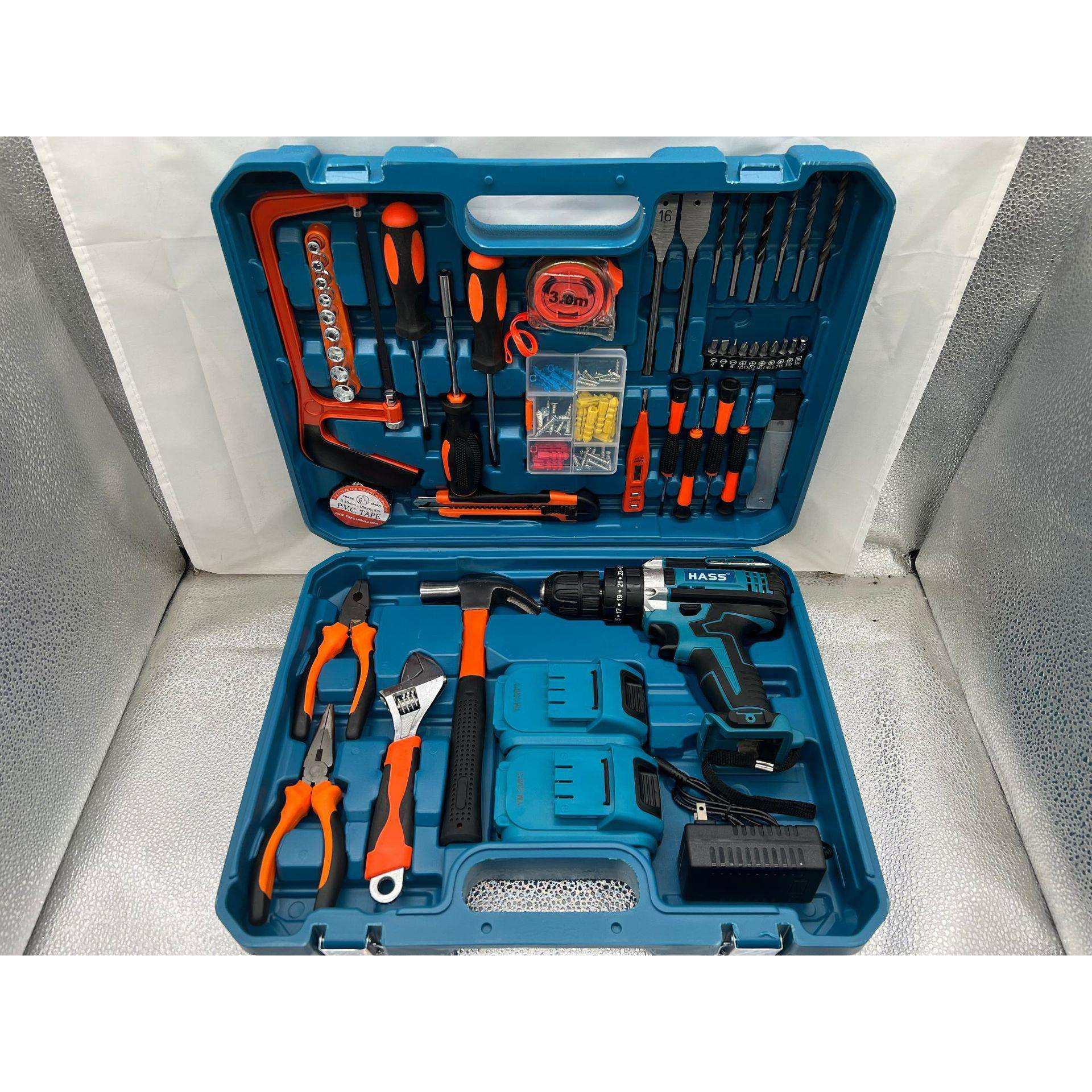 外贸款 锂电手电钻组合套装 车载维修工具电钻 冲击钻套装工具箱