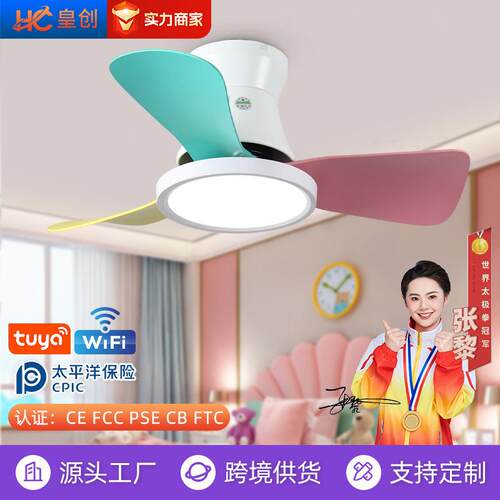吸顶儿童智能卧室风扇灯客厅餐厅吊扇灯护眼全光谱小型电扇吊灯