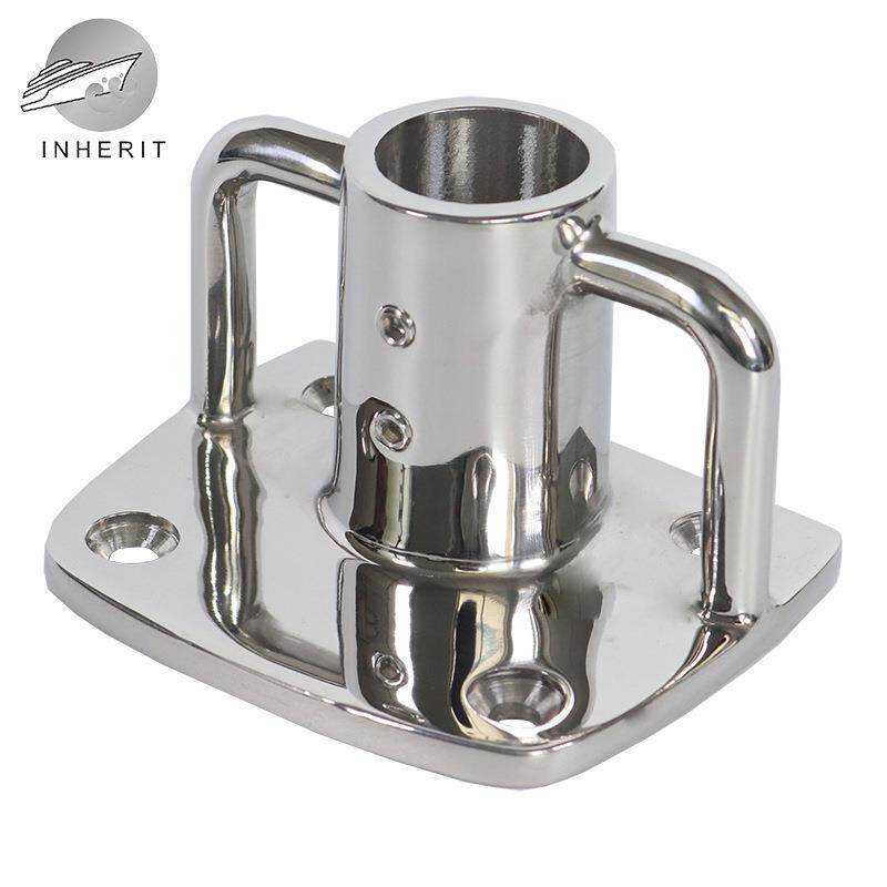 传承 方座旗杆座 不锈钢316镜面精抛光平面安装1寸方底座旗杆座