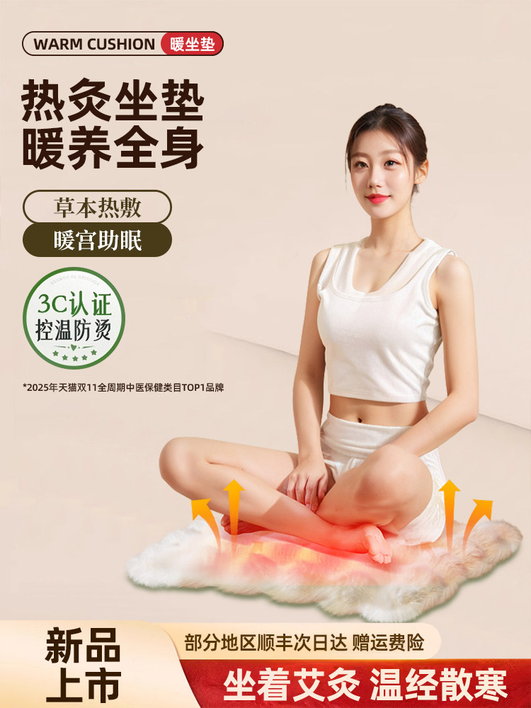 2025新款艾灸坐垫电热艾草热敷毯坐灸办公室艾绒红花养生加热座垫