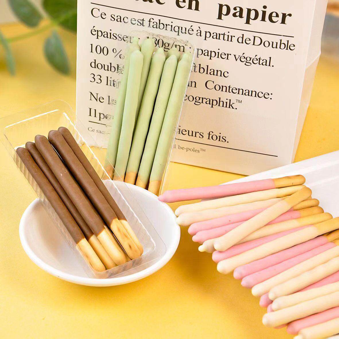 巧克力彩色涂层饼干棒蛋糕装饰插件甜品烘焙摆件冰淇淋热奶宝插牌