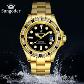 萨提亚 Sungoder潜航者黑面钻水鬼男士 高端机械潜水腕表