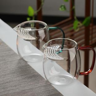 家用玻璃月牙公杯大号过滤泡茶壶湖绿琥珀把公道杯茶漏泡茶茶具