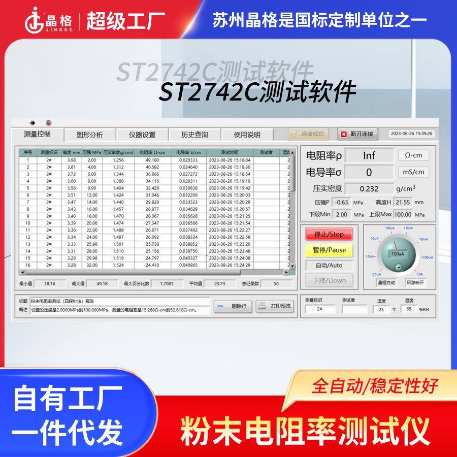 苏州晶格四探针粉末电阻率测试仪ST2742C一吨压力带电脑软件