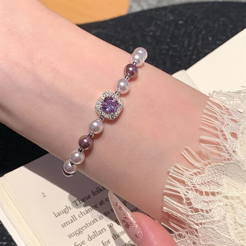 日本品质曼塔玫瑰紫珍珠手链轻奢高级感方糖锆石手串女新中式串珠