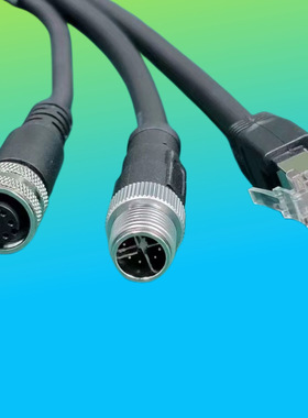 工业相机视觉检测高柔拖链线M12X8芯6芯网线电源线M12A3芯4芯5芯