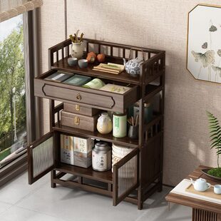 货置物架茶展示架边柜 茶叶客厅茶几边几茶柜小户型家用实木新中式