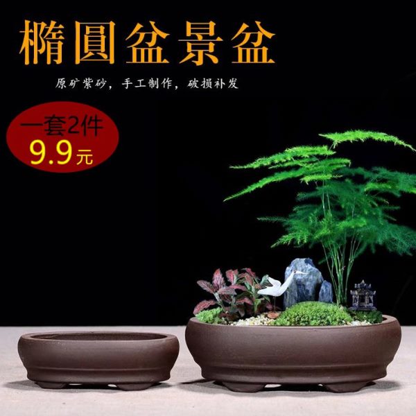紫砂简约桌面地面新款花盆大号小马槽长方形多肉六方四方阳台菖蒲