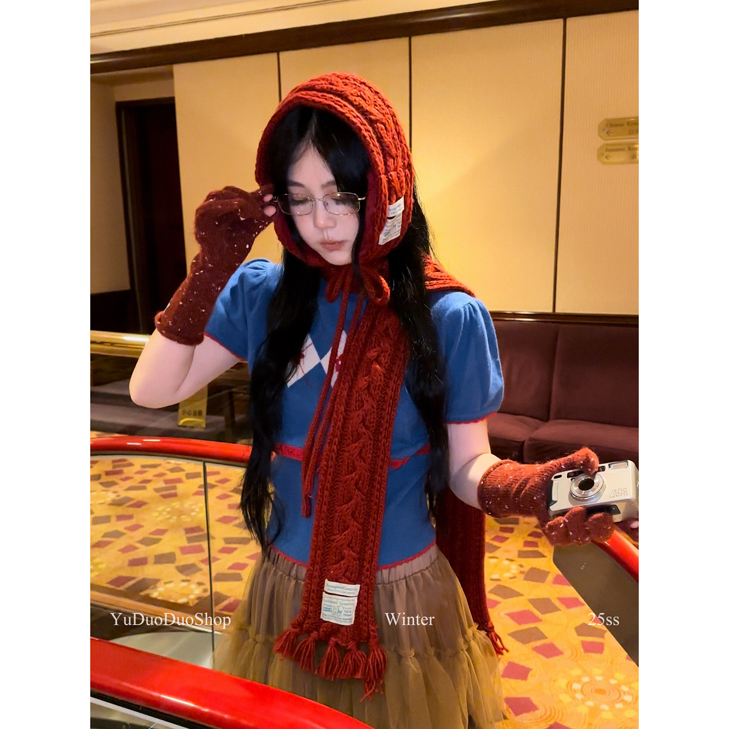 2025冬季安可拉红圣诞针织软糯保暖耳罩女复古长条细围巾新年配饰,服饰配件/皮带/帽子/围巾,二件套,淘宝优惠券,粉丝福利购,淘宝优惠卷