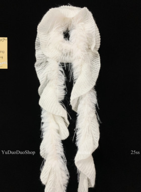 原创时髦复古针织荷叶边拼接毛毛围巾女秋冬y2k辣妹长条螺旋围脖