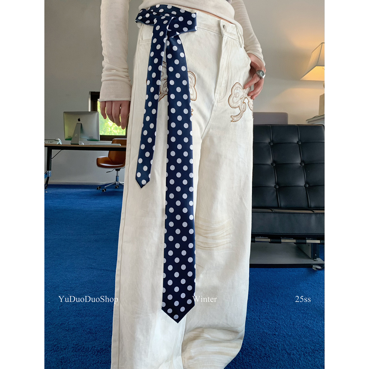 质感好高级定制波点领带腰带两用