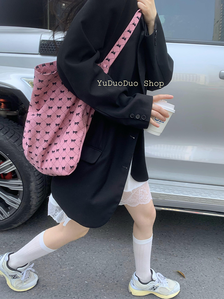 少见梅子粉大容量帆布包女