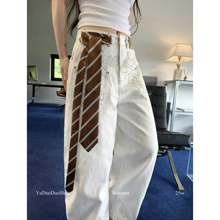 2025酷飒美式 辣妹腰带配饰可露丽棕色条纹细窄领带女时髦秀场同款