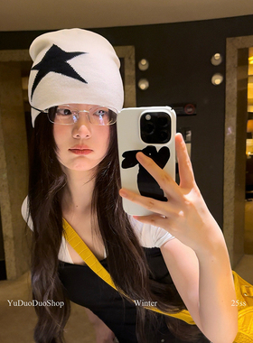 韩版ins星星冷帽千禧y2k毛线帽时髦辣妹包头帽美式街头针织帽秋冬