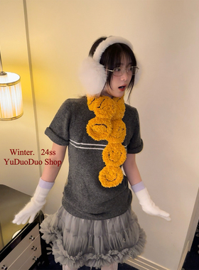 emoji笑脸~手工diy钩织黄色笑脸围巾女冬季保暖围脖圣诞氛围礼物