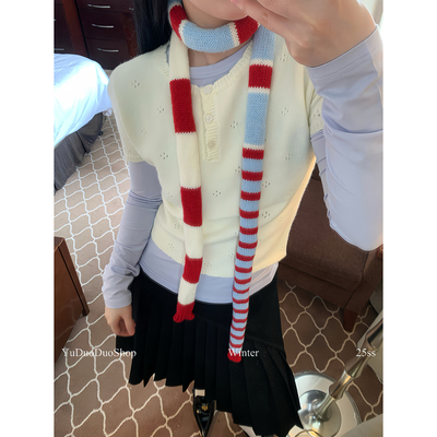 可爱多巴胺粉色条纹细长条围巾女