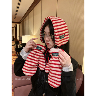 复古新年主题软糯护耳绑带耳罩女冬季毛绒保暖可爱手套新年礼物潮