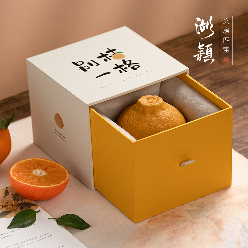 湖颖 别桔一格 火锅砚 丑橘书法专用不干墨火锅砚带盖砚台精品高档文房四宝墨碟笔洗笔墨纸砚墨池送礼