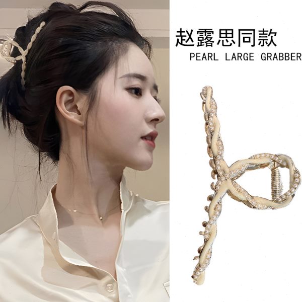 后鱼发卡夹简约气质韩国感脑抓夹高级新款珍珠发夹勺鲨2023女头饰