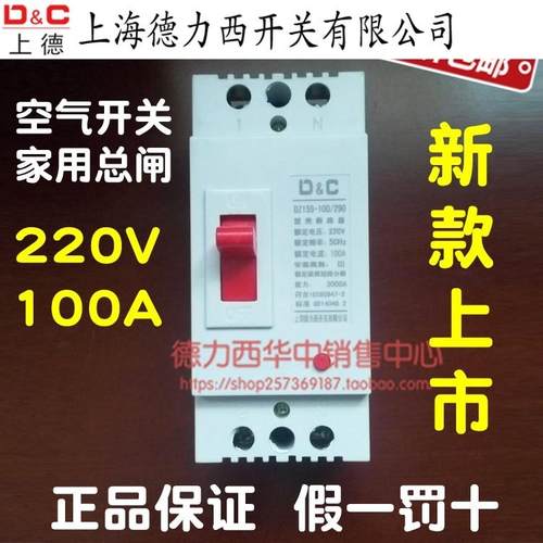 家用塑壳式断路器100a大功率空气开 关220V空开 两相电跳闸2P总开