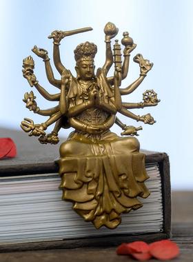 复古准提菩萨像准提佛母铜像摆件随身佛小号款精致禅意装饰送底座