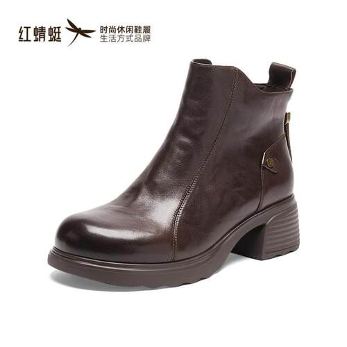 红蜻蜓正品商场同款女马丁靴粗跟