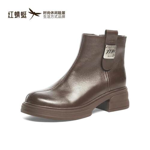 红蜻蜓正品商场同款女马丁靴粗跟