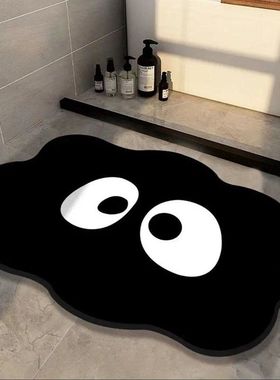 卡通大眼睛硅藻泥地垫异型黑色煤球卫生间门口地垫吸水防滑门垫子