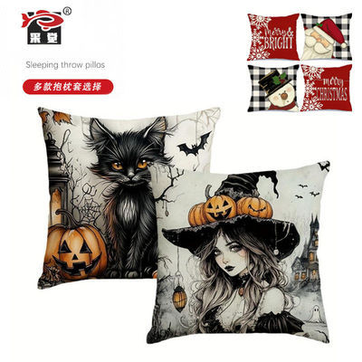 出口抱枕套 靠背垫亚麻沙发靠垫 圣诞节靠垫卡通抱枕 ings风格