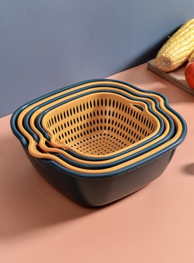 双层厨房洗菜盆沥水篮洗水果滴水篮子家用客厅塑料滤水漏盆筐子