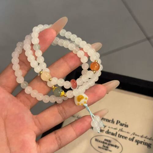 新中式三圈天山翠手链女式猫爪莲蓬吊坠手串简约小众清新感手链