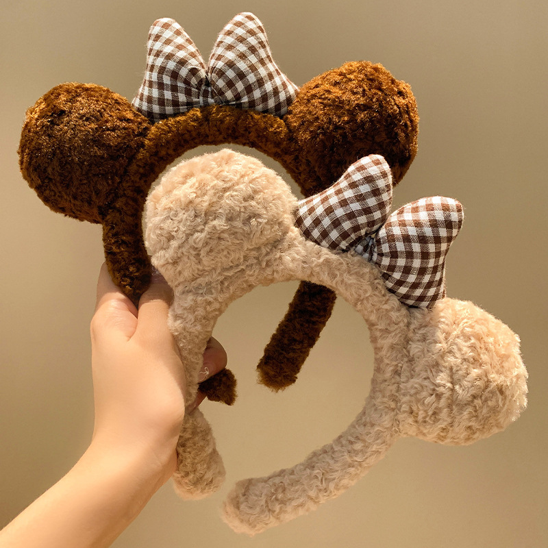 甜美蝴蝶结可爱小熊耳朵毛绒发箍女冬季洗脸化妆束发带棕色发箍潮