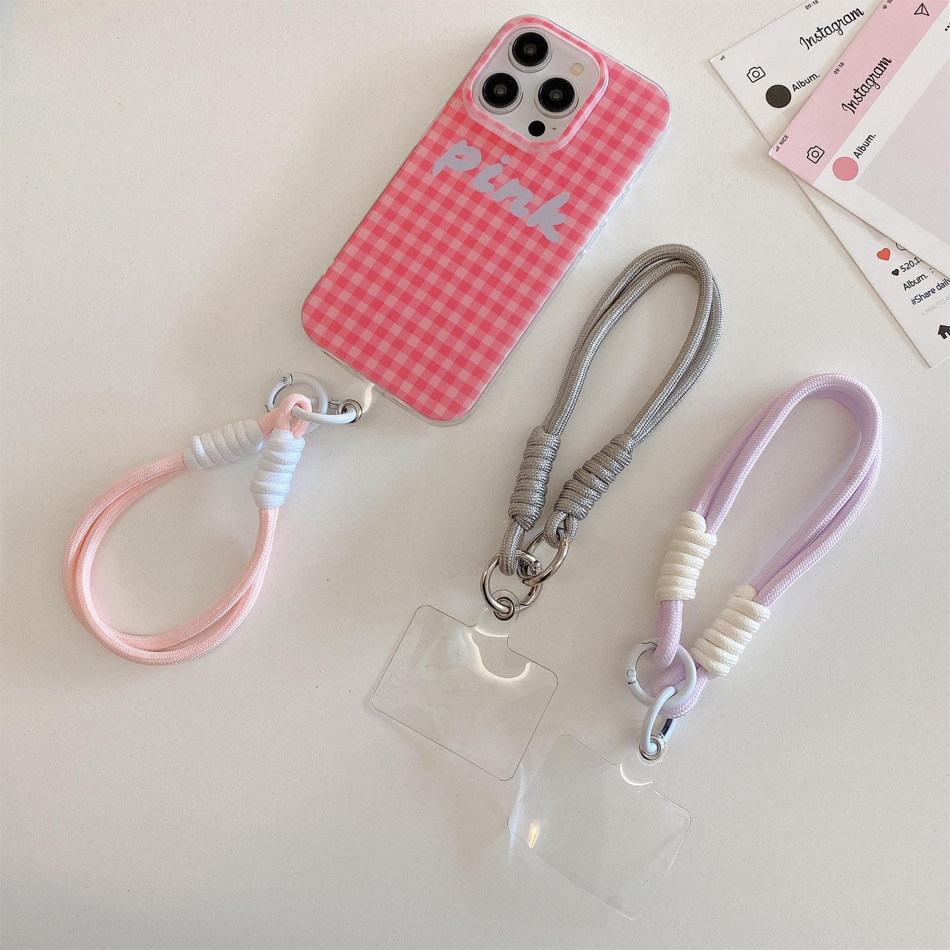 新款ins风适用简约撞色挂绳防丢手腕绳钥匙扣手工编织绳双扣手绳