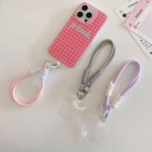 新款ins风适用简约撞色挂绳防丢手腕绳钥匙扣手工编织绳双扣手绳