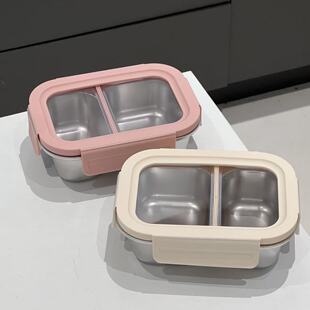上班族便当盒316不锈钢可进微波炉加热学生轻便餐盒双格保温饭盒