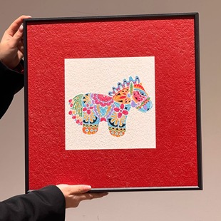 复古风马图案装饰画客厅卧室挂画玄关桌面艺术摆件新年家居装饰画