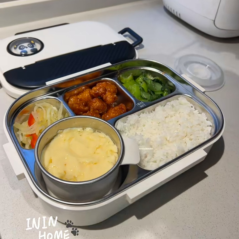 ININHOME304不锈钢卡通分格保温饭盒学生食品级餐盘儿童便携饭盒