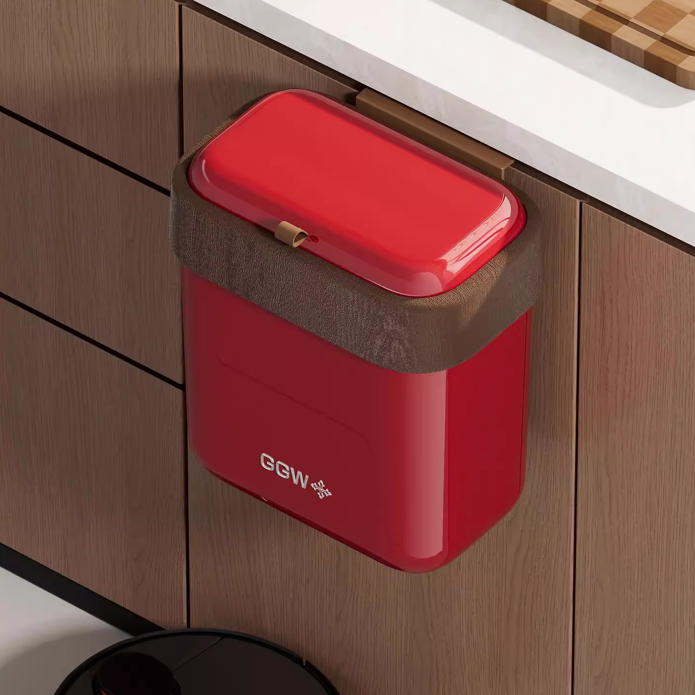 壁挂悬空垃圾桶家用厨房浴室专用大容量免弯腰带盖厨余夹缝收纳桶