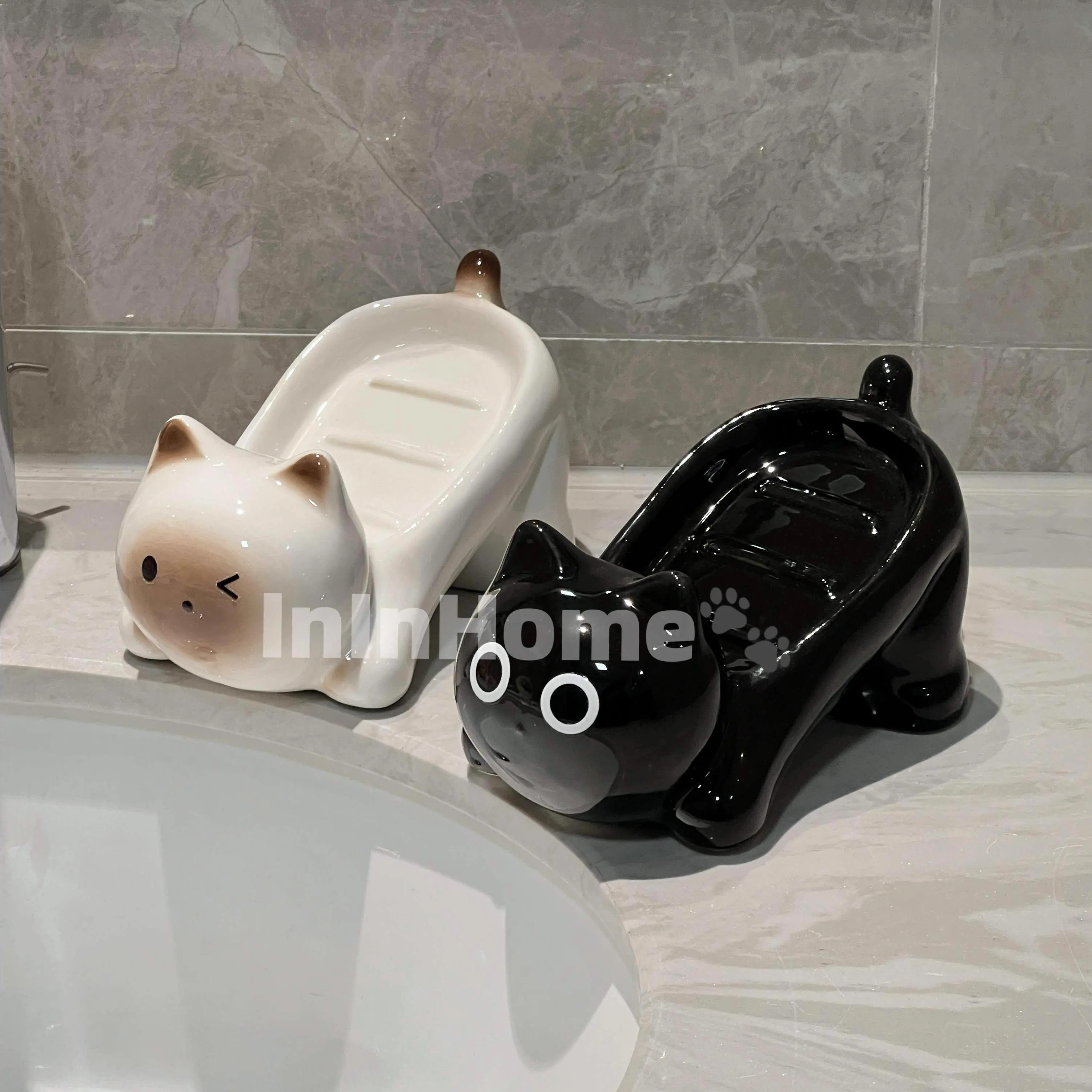 ININ陶瓷肥皂碟卫生间洗漱台沥水台面置物架家饰软装搭配套装