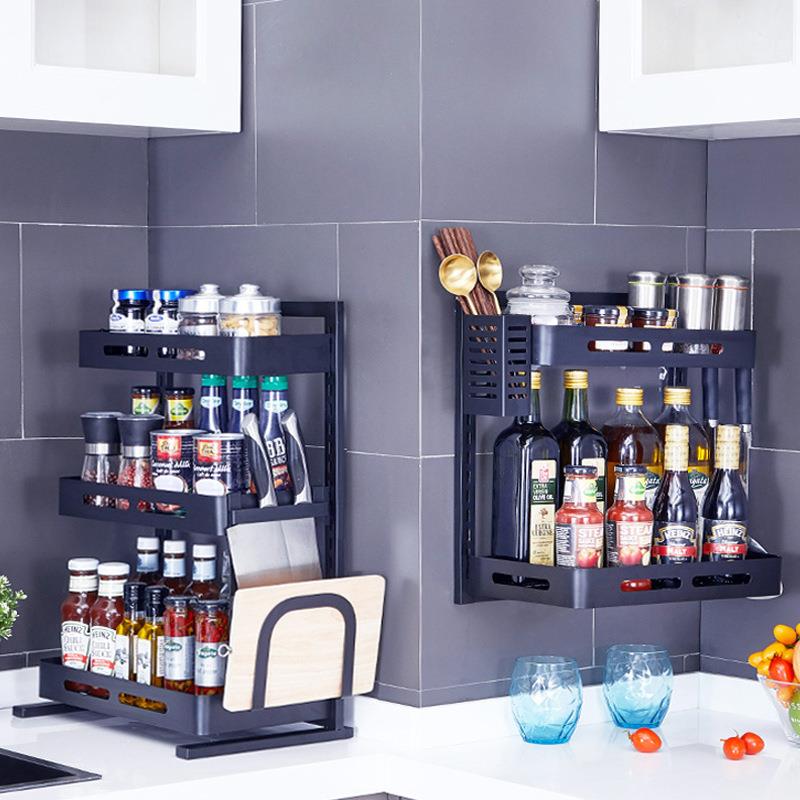 不锈钢厨房置物架壁挂式墙上免打孔调味调料架子用品收纳家用