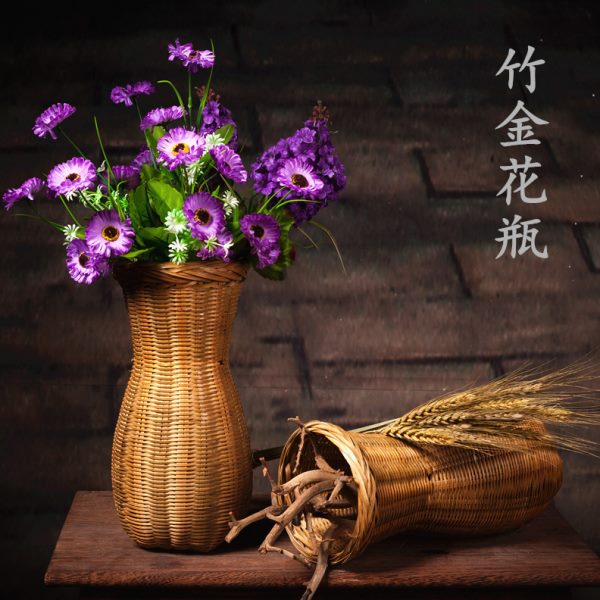 精品手工竹编花瓶干花篮竹制品收纳瓶 工艺装饰篮采摘篮灯罩酒筛