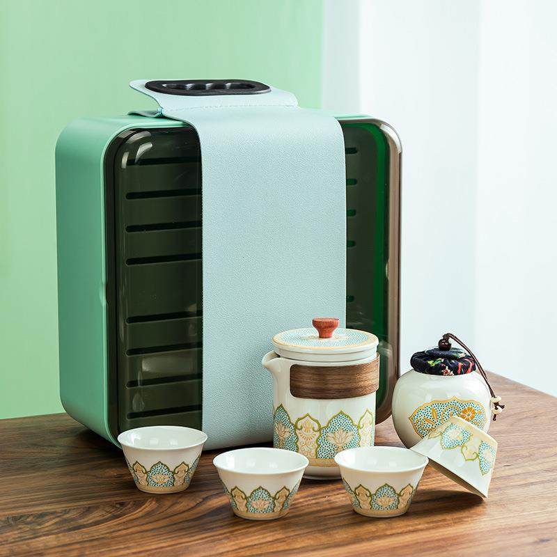 陶瓷快客杯一壶四杯车载便捷式茶盘功夫露营茶具套装实用商务礼品